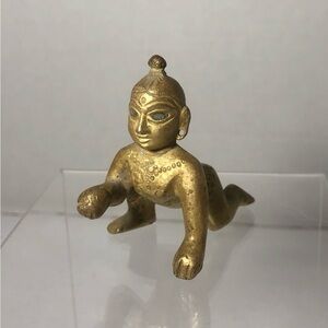 Vintage Brass Small Baby Krishna Laddu Gopal 2 Inch Figure Collectible